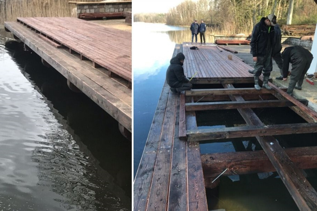 Remont pomostu na jeziorze Jeleń