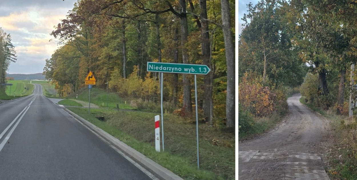 W tym miejscu zaczyna się lokalna obwodnica, dojazd na skróty do Niedarzyna