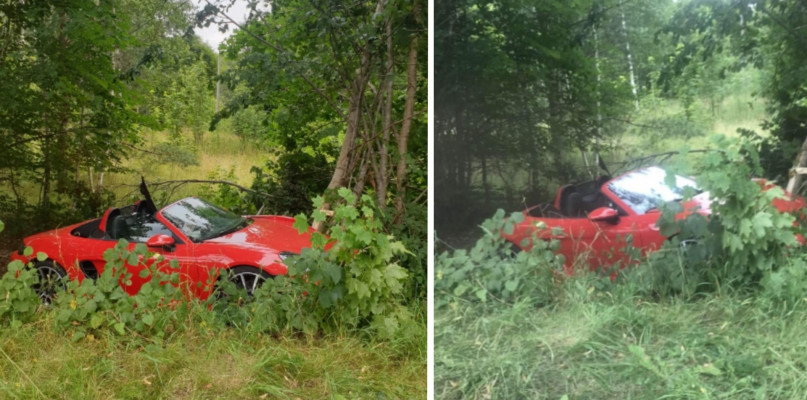 W sobotę 23 lipca kierowca Porsche, obywatel Szwecji, rozbił się nad jeziorem Mausz w Frydrychowie 