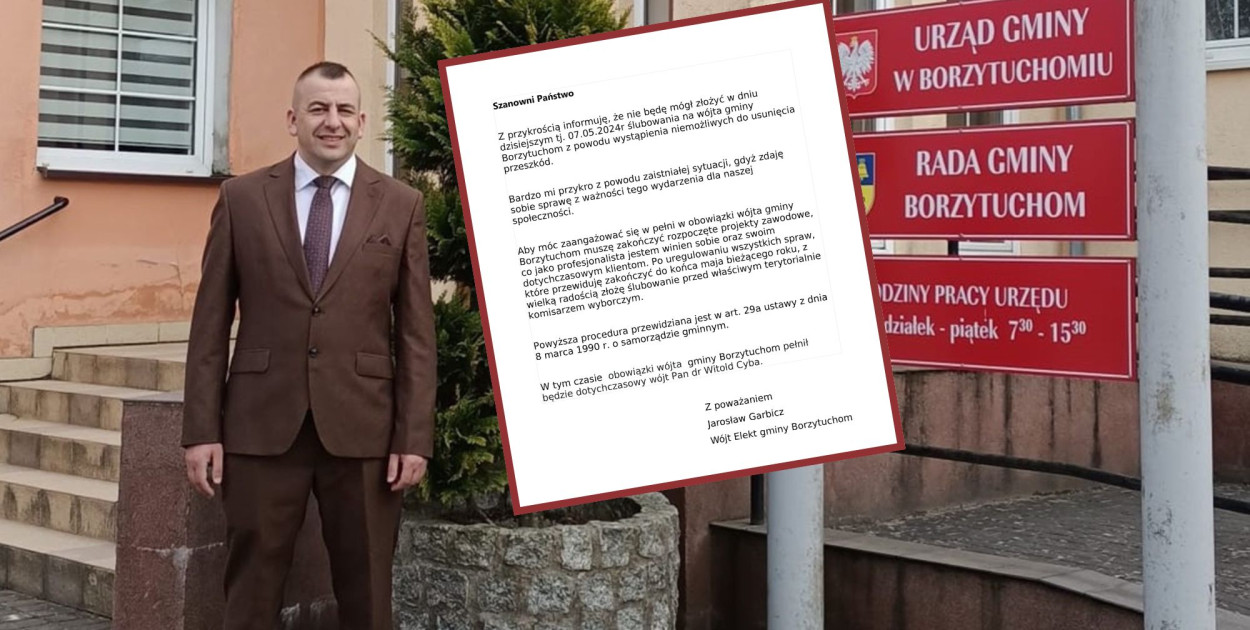 Jarosław Garbicz nie mógł złożyć przysięgi, jako nowy wójt gminy Borzytuchom