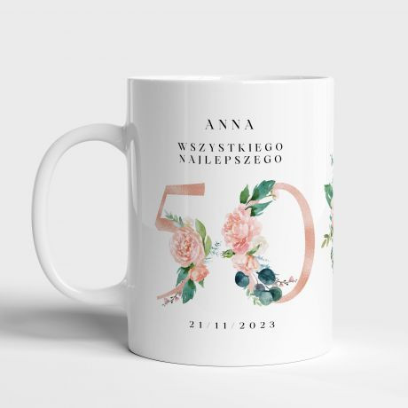 	Personalizowany kubek na 50 urodziny KWIATY