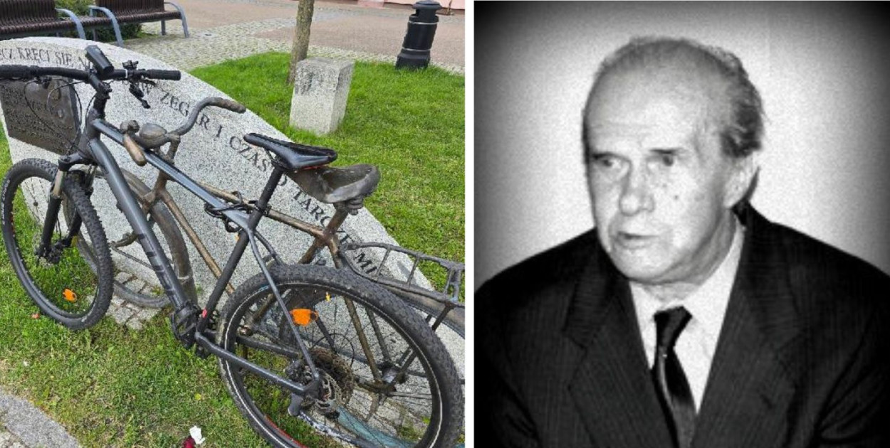 Nieznany sprawca przypiął do pomnika Romana Felskowskiego zwykły rower, co – zdaniem mieszkańców – narusza estetykę i powagę miejsca poświęconego lokalnemu autorytetowi