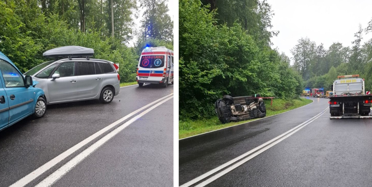 W Przęsinie, 3 sierpnia, 46-latek kierujący Oplem, jadąc w kierunku Bytowa, zjechał na przeciwny pas ruchu i czołowo zderzył się z Citroenem, którym kierował 43-latek. Do wypadku doszło obok miejsca, w którym dachował inny kierowca