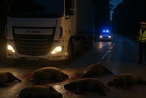 MASAKRA na drodze wojewódzkiej. Ciężarówka rozjechała stado dzików-21499