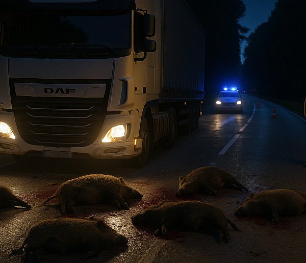 MASAKRA na drodze wojewódzkiej. Ciężarówka rozjechała stado dzików-21499