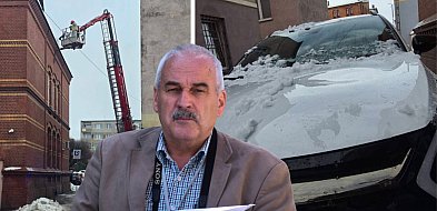 Lód z dachu banku uszkodził auto. Inspektor Wysocki ruszył w miasto