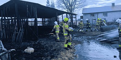 SPŁONĘŁA wiata w Pomysku Małym. W środku maszyny rolnicze i drewno