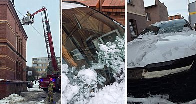 O KROK OD TRAGEDII w Bytowie. Bankowa lodowa BRYŁA zniszczyła nową Kię-22801