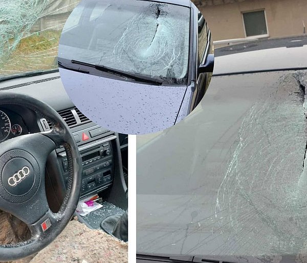 MOKRZYN. Tafla lodu spadła z ciężarówki i rozbiła szybę. Nikt nie pomógł-21981