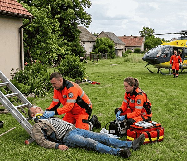 Spadł z drabiny. Na miejscu lądował śmigłowiec LPR