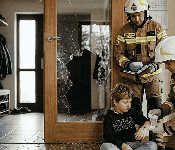 6-latek KRWAWIŁ po stłuczeniu szyby. Na POMOC ruszyli strażacy z Mikorowa