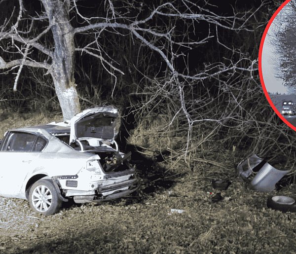 NOCNY śmiertelny wypadek na dw 212. Samochód uderzył bokiem w drzewo