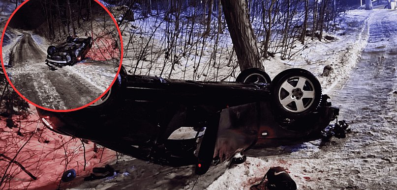 BRAWURA i marznący deszcz. Audi w rowie, a prawo jazdy „w zawieszeniu”