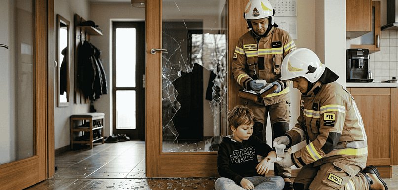 6-latek KRWAWIŁ po stłuczeniu szyby. Na POMOC ruszyli strażacy z Mikorowa