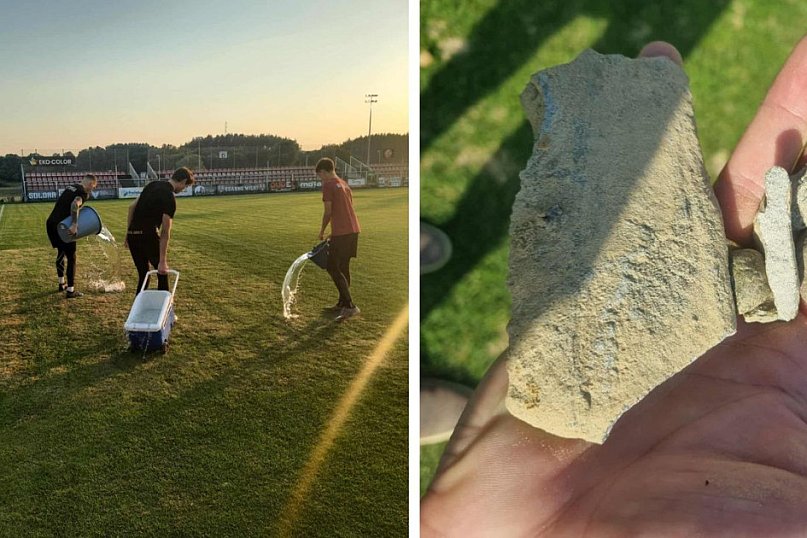 SKANDAL na boisku w Bytowie. Domżalski wypiaskował murawę… KAMIENIAMI