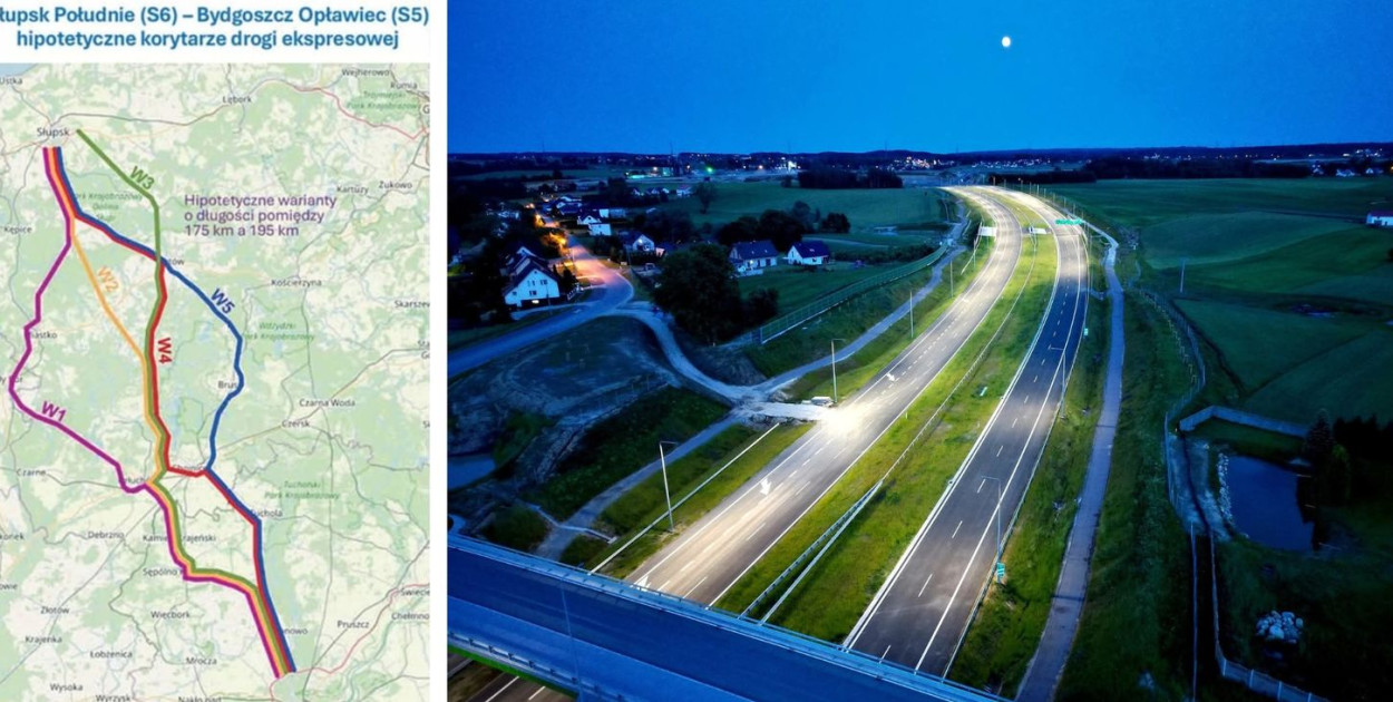 Nowa, prawdopodobna koncepcja budowy drogi ekspresowej wiedzie przez Trzebielino i Miastko. Obok zdjęcie pierwszego odcinka obwodnicy metropolitalnej Trójmiasta, która została uroczyście otwarta dziś o godzinie 10:00