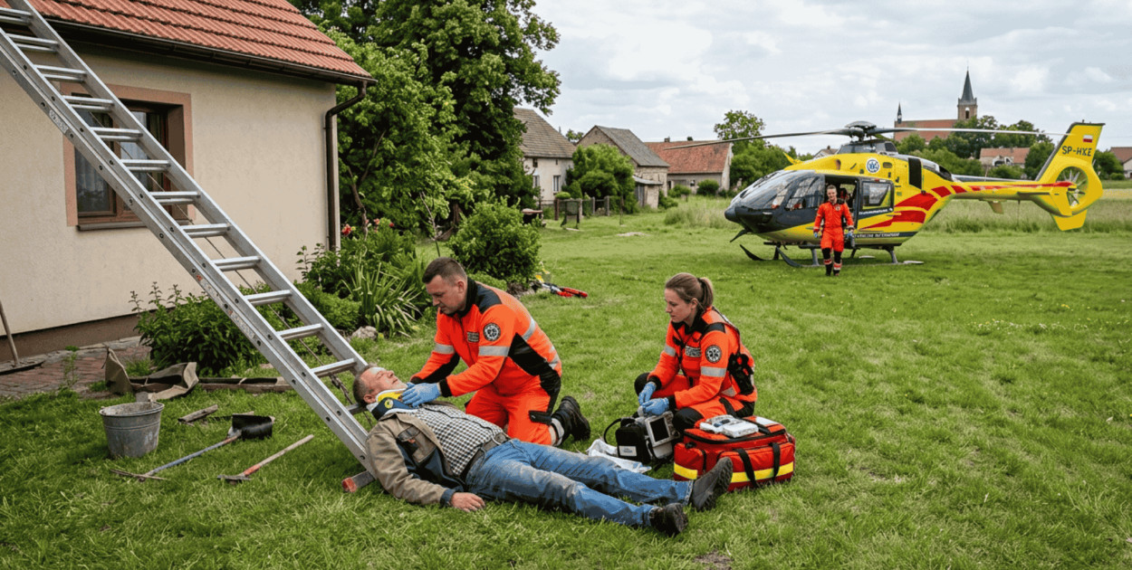 Spadł z drabiny. Na miejscu lądował śmigłowiec LPR