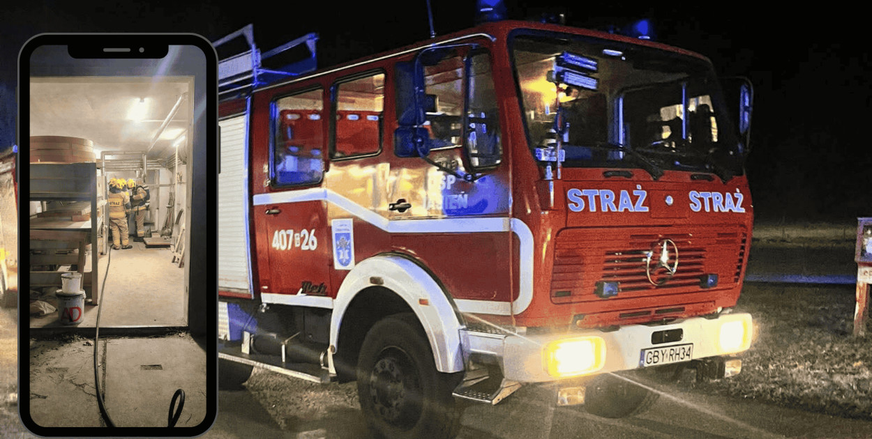 Pożar w Strudze. Zapaliły się trociny w piecu, na miejscu 22 strażaków