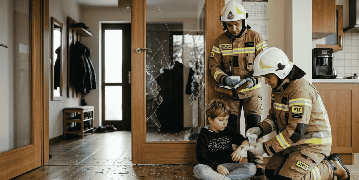6-latek KRWAWIŁ po stłuczeniu szyby. Na POMOC ruszyli strażacy z Mikorowa