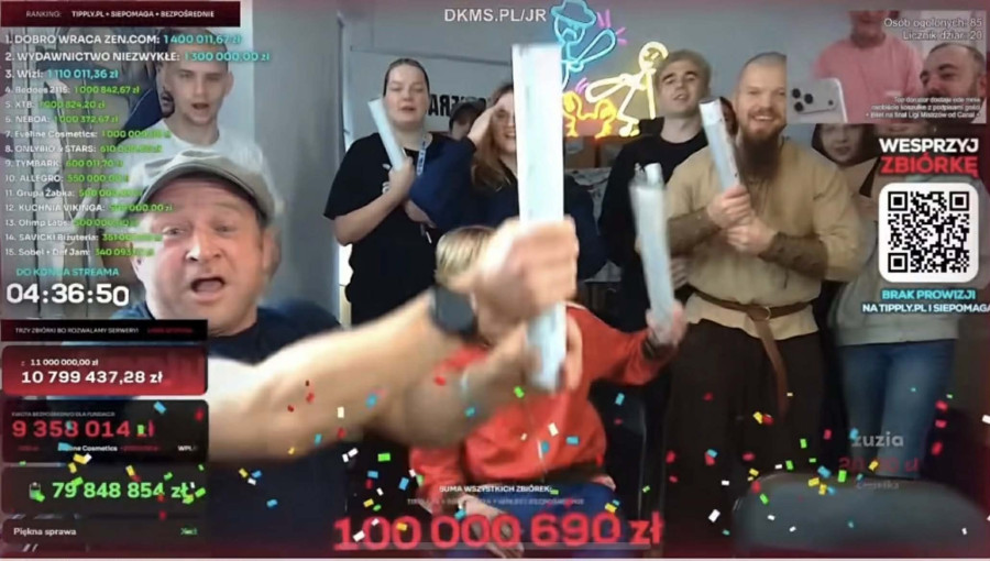 YouTube / screen z transmisji na kanale ŁatwoGang (moment przekroczenia 100 mln zł)